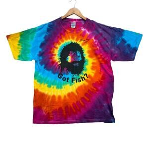 SIGNED Rupert Boneham Survivor Got Fish Tie-Dye Swirl Hippy Cult T Shirt Rare XL